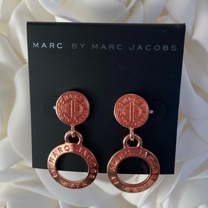 NWT MBMJ Rose Gold Hollow Logo Drop Hoop Earrings